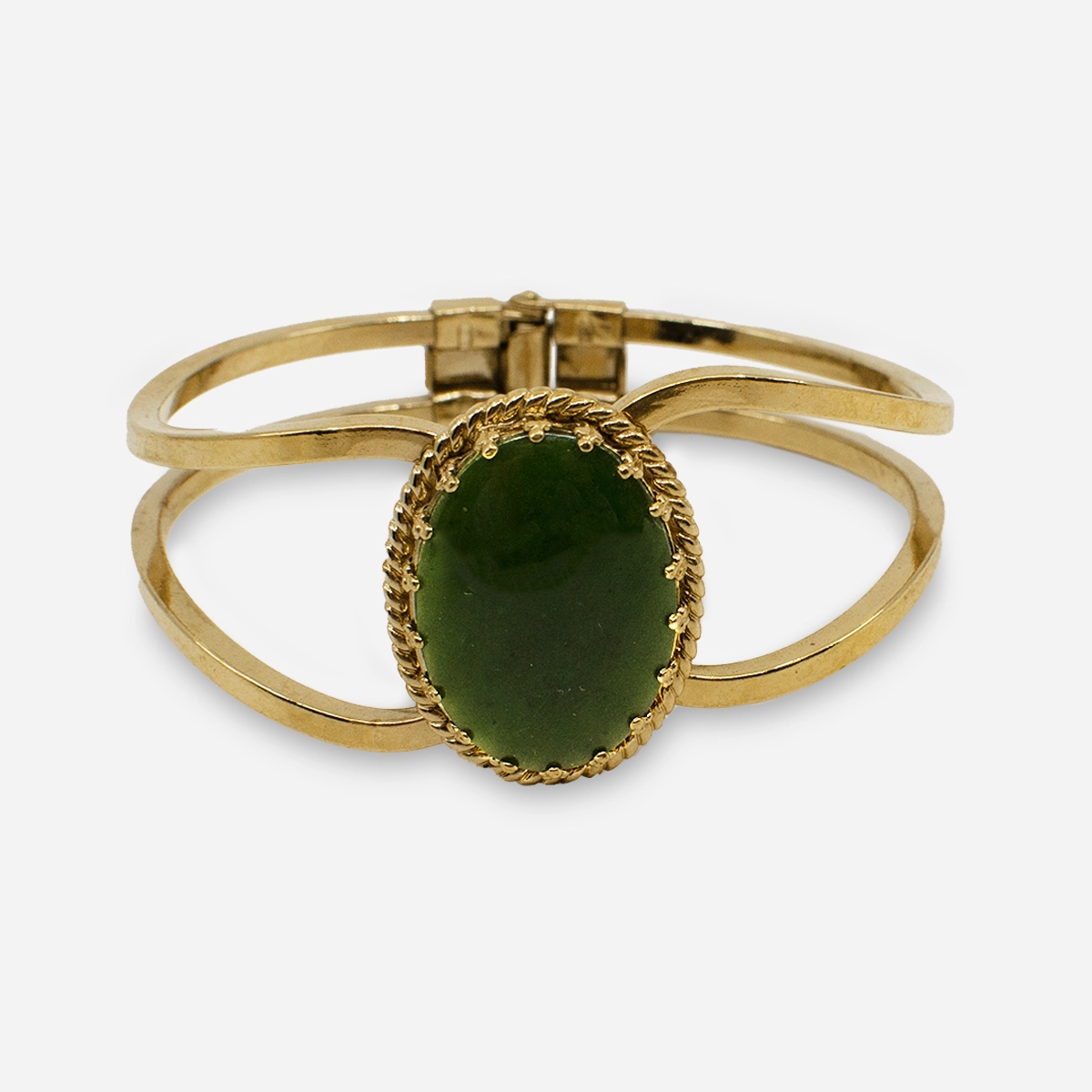 Nephrite jade, gold clamper bracelet