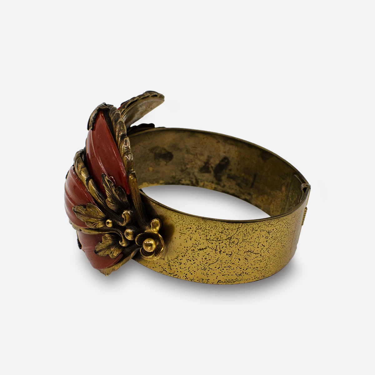 1930s Joseff of Hollywood red & gold leaves clamper bracelet