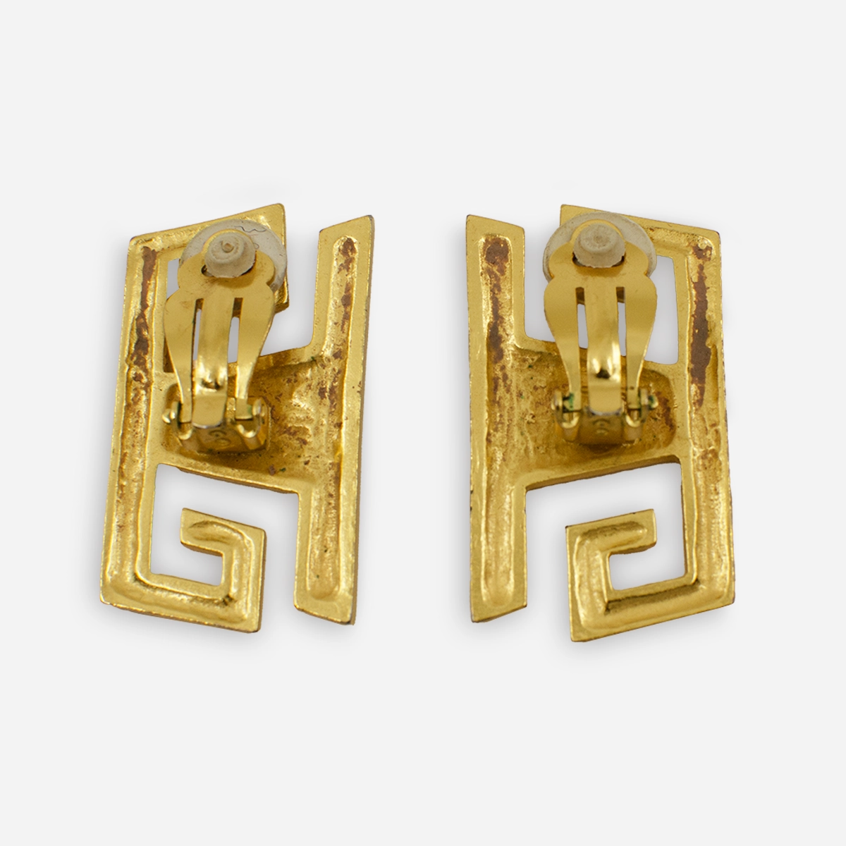 Vintage goldtone greek key clip earrings