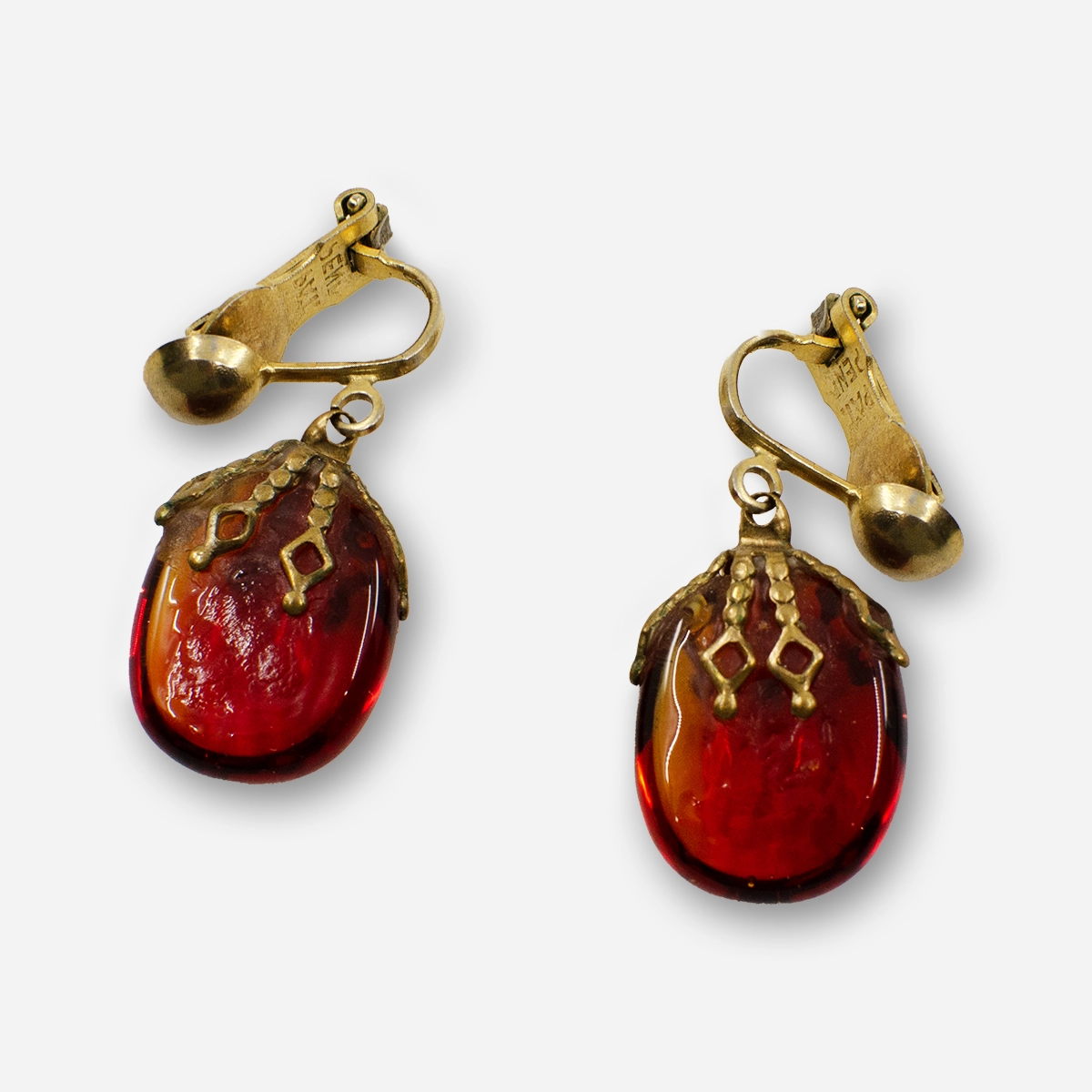 Vintage red glass earrings pat pend