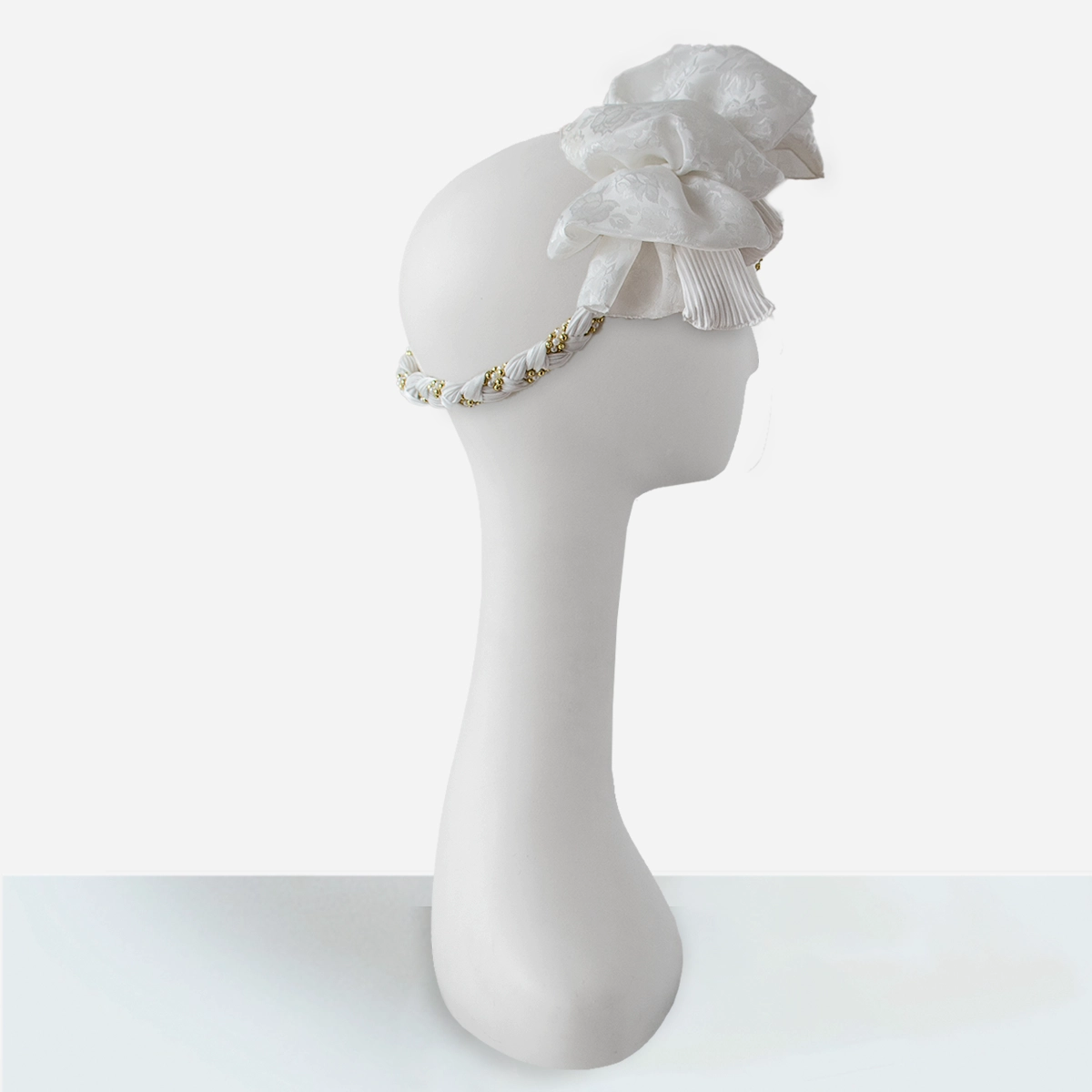 large white damask bow headband