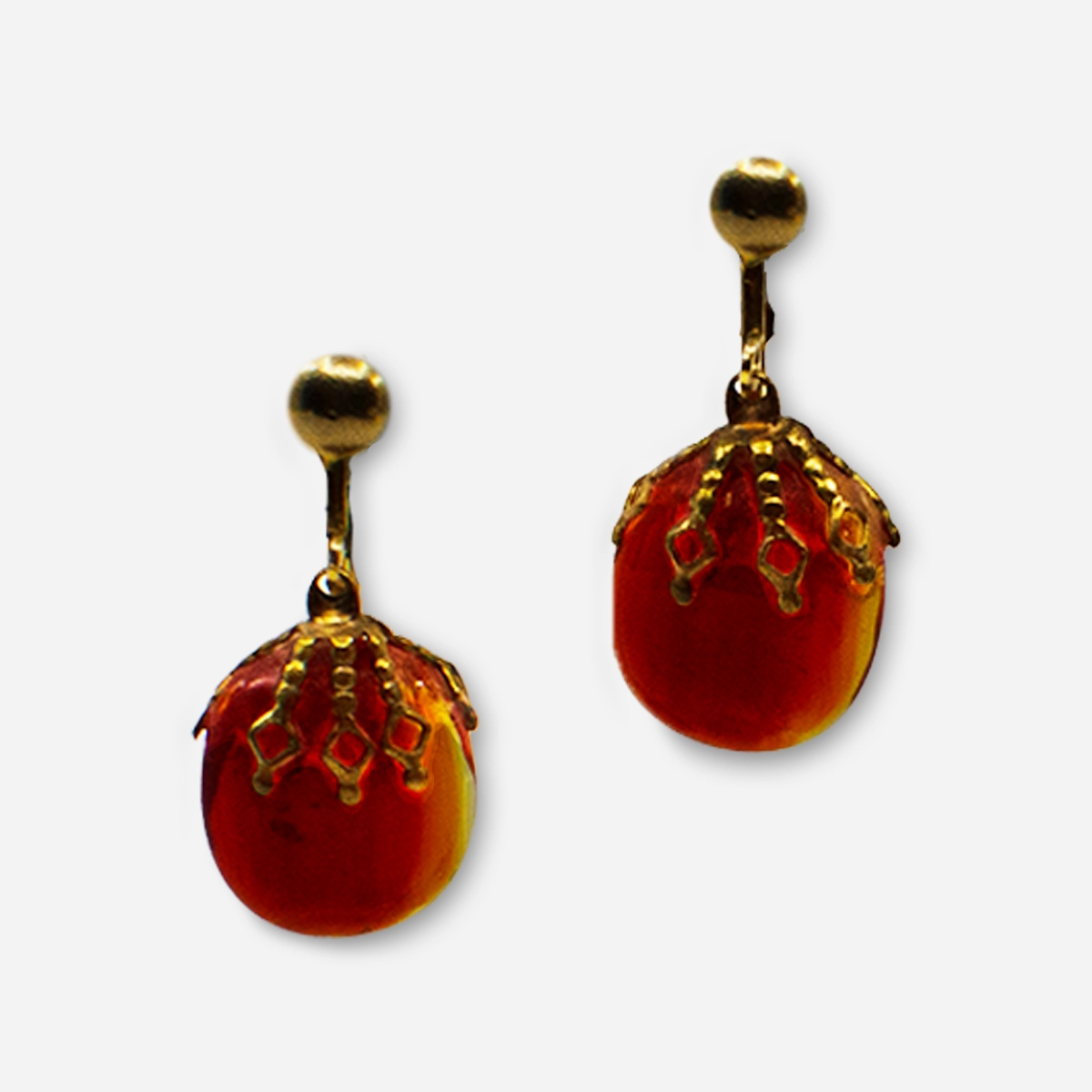 vintage red art glass drop earrings