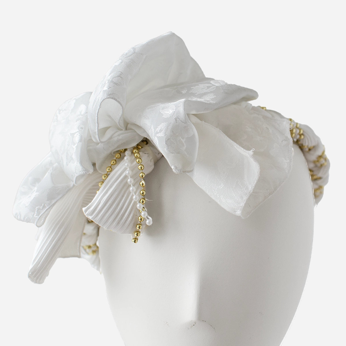 vintage white damask bow headband