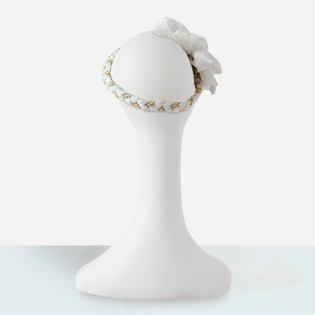 white and gold beaded headband