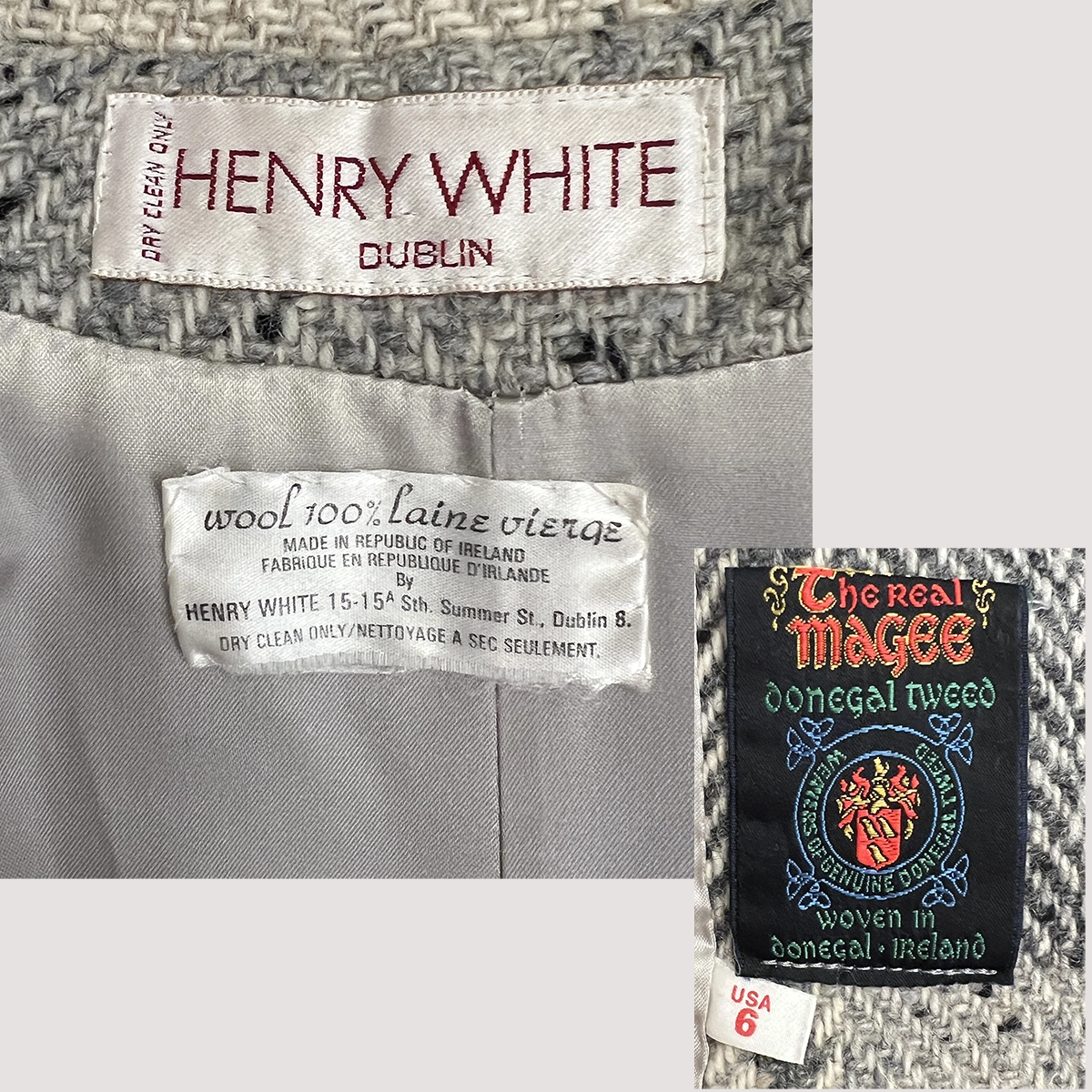 Henry White Donegal Tweed labels