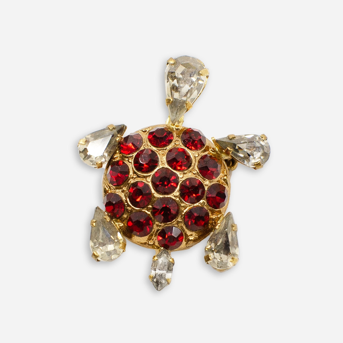 vintage 1950s red crystal turtle pin