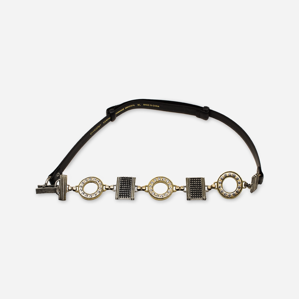 Chicos Crystal Ring & Textured Metal Chain Belt