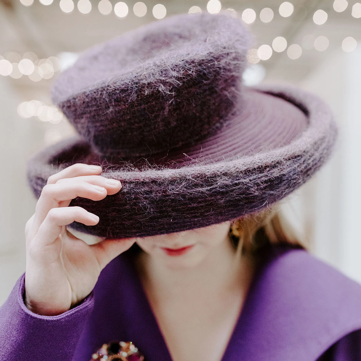 Gabriela Ligenza Purple Hat, Knit & Horsehair, Made in Italy by Marzi Brothers