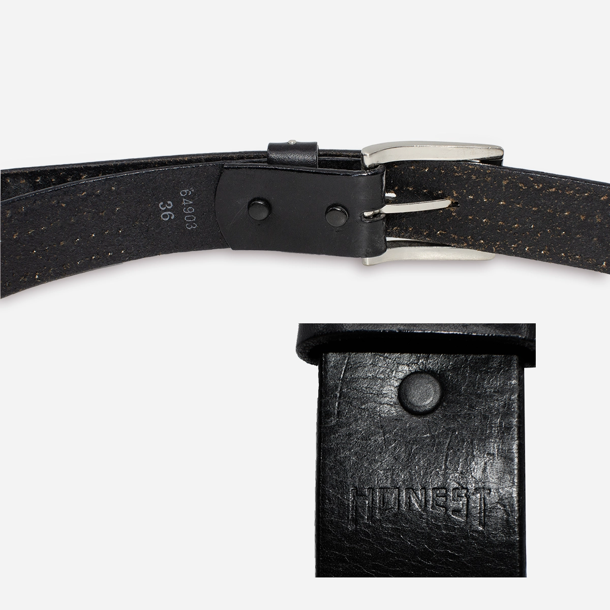 Honest black leather belt logo