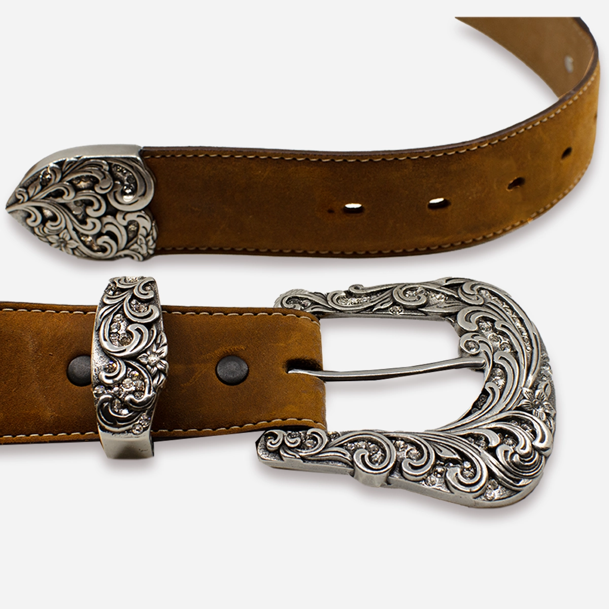 Silver crystal western buckle