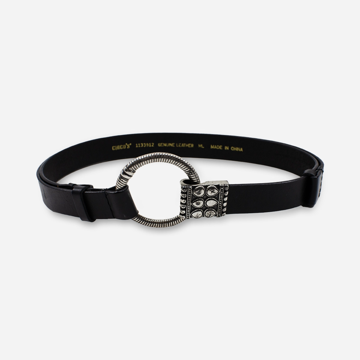 black leather ring belt