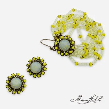 Miriam Haskell Signed Yellow bracelet & Earrings set