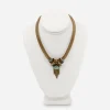 1950s gold mesh necklace, turquoise cab pendant