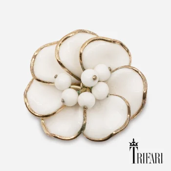 Crown Trifari Milk glass floral brooch
