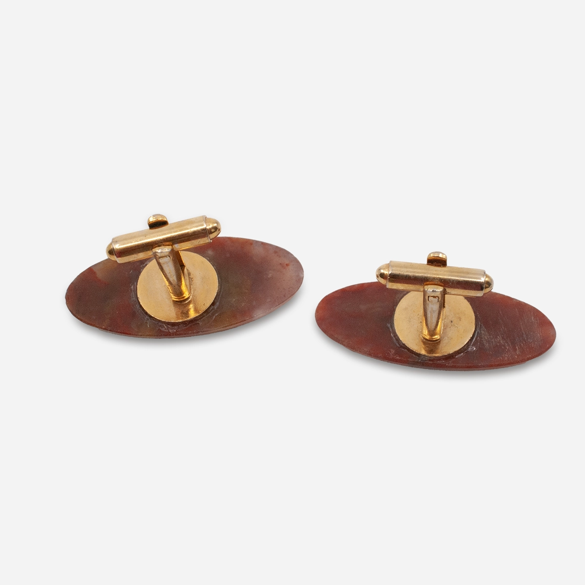 Oval gold bullet toggle cufflinks