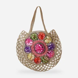 Plastic straw floral tote bag