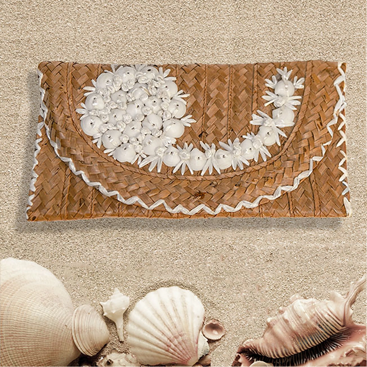 straw Clutch on beach