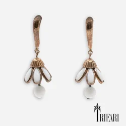 Trifari white milk glass dangle earrings