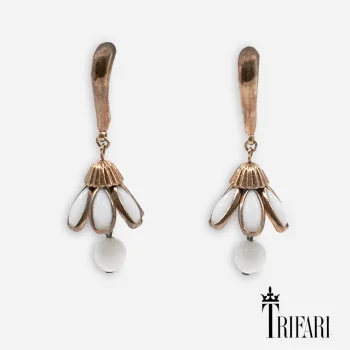 Trifari white milk glass dangle earrings