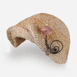 1950s Straw Close Hat | Striking Swirl Weave - Pink Satin Flower Bud