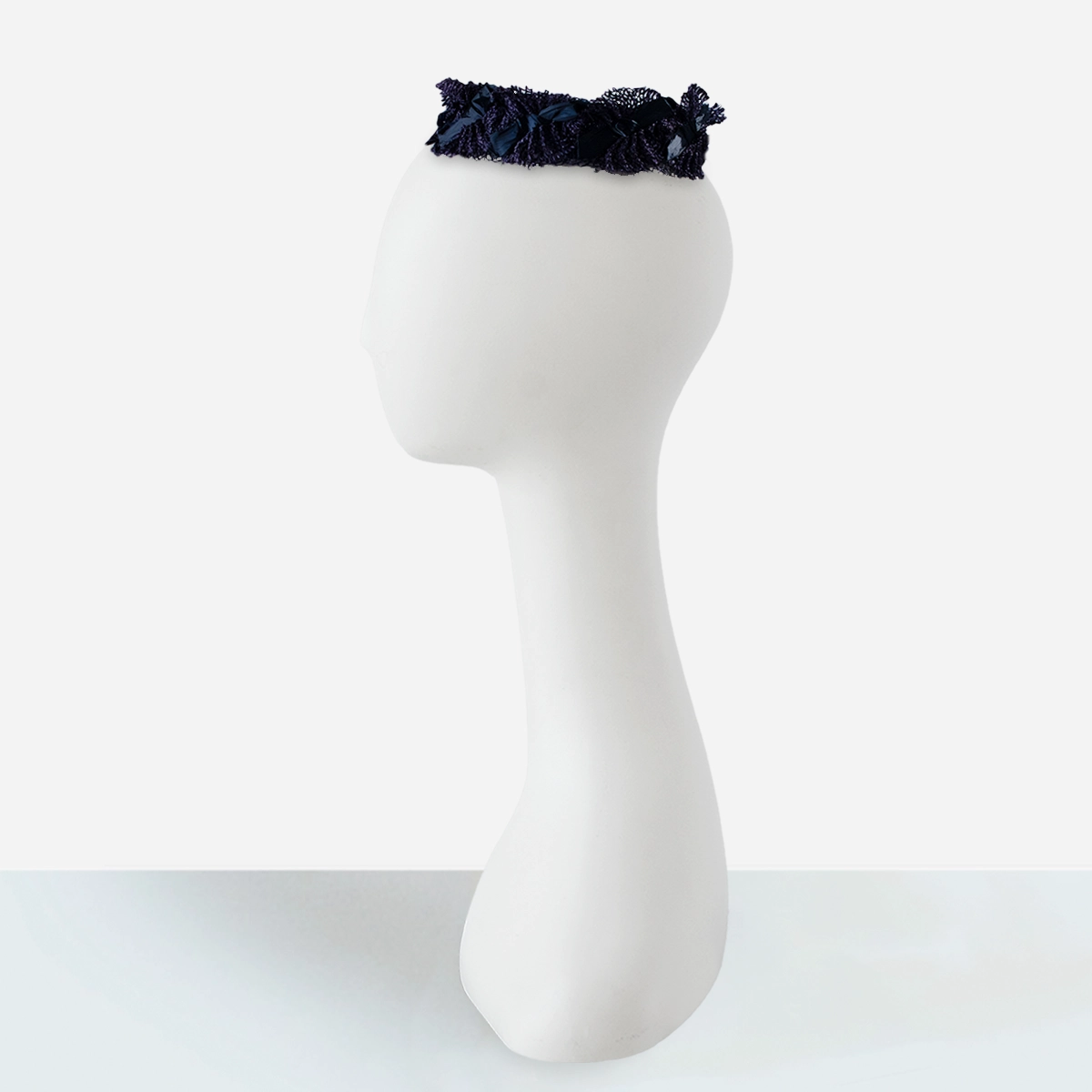 navy blue straw open top pillbox