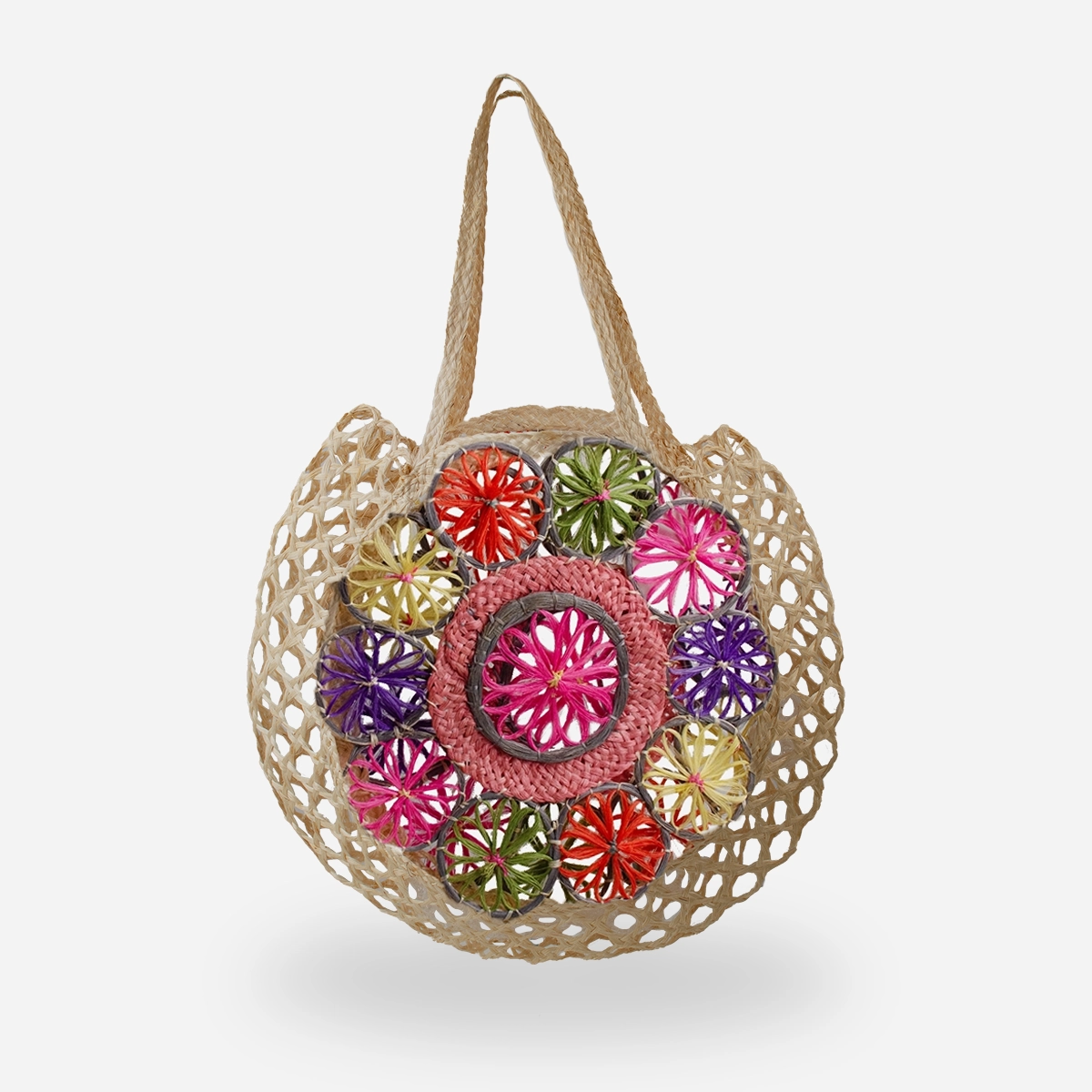 vintage cellophane straw flower tote