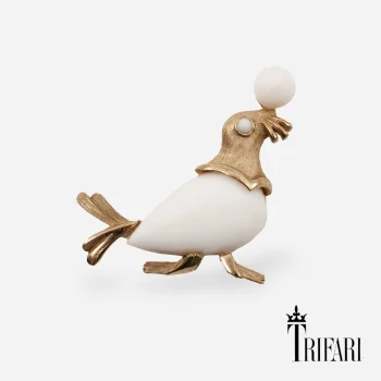 Crown Trifari milk glass brooch