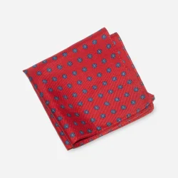 Red and blue blue medallion dot print pocket square