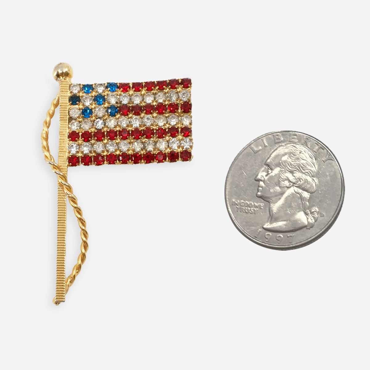 vintage Rhinestone USA flag brooch