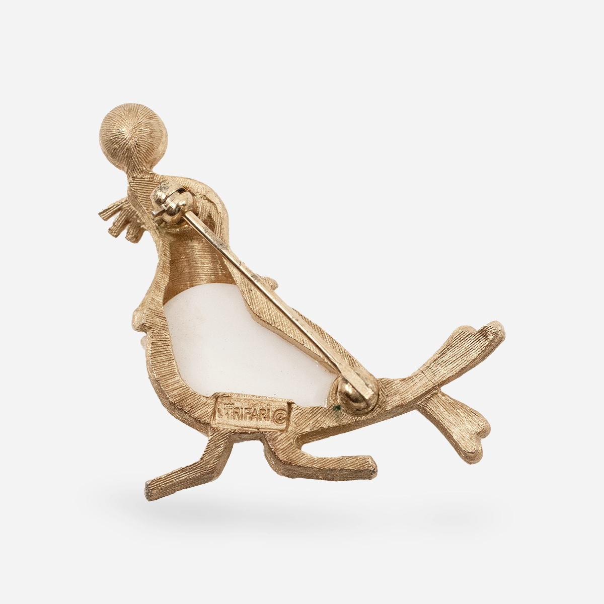 Signed crown trifari seal brooch