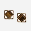 Tiger’s Eye Cufflinks | 1970s Geometric Gold-tone Glow Tiger’s Eye Cufflinks | 1970s Geometric Gold-tone Glow