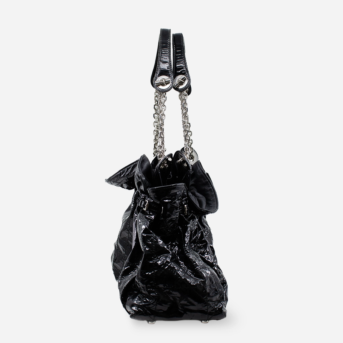 vintage christian dior quilted patent leather black handbag