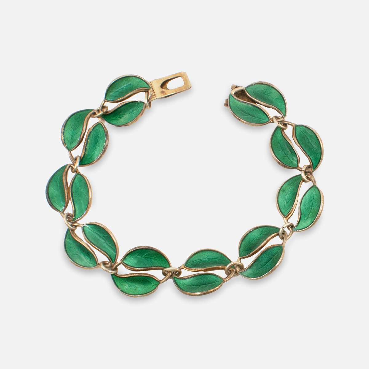 1950s David Anderson Green guilloché enamel bracelet