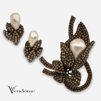 50s signed Vendome Baroque Pearl and amber rhinestone set