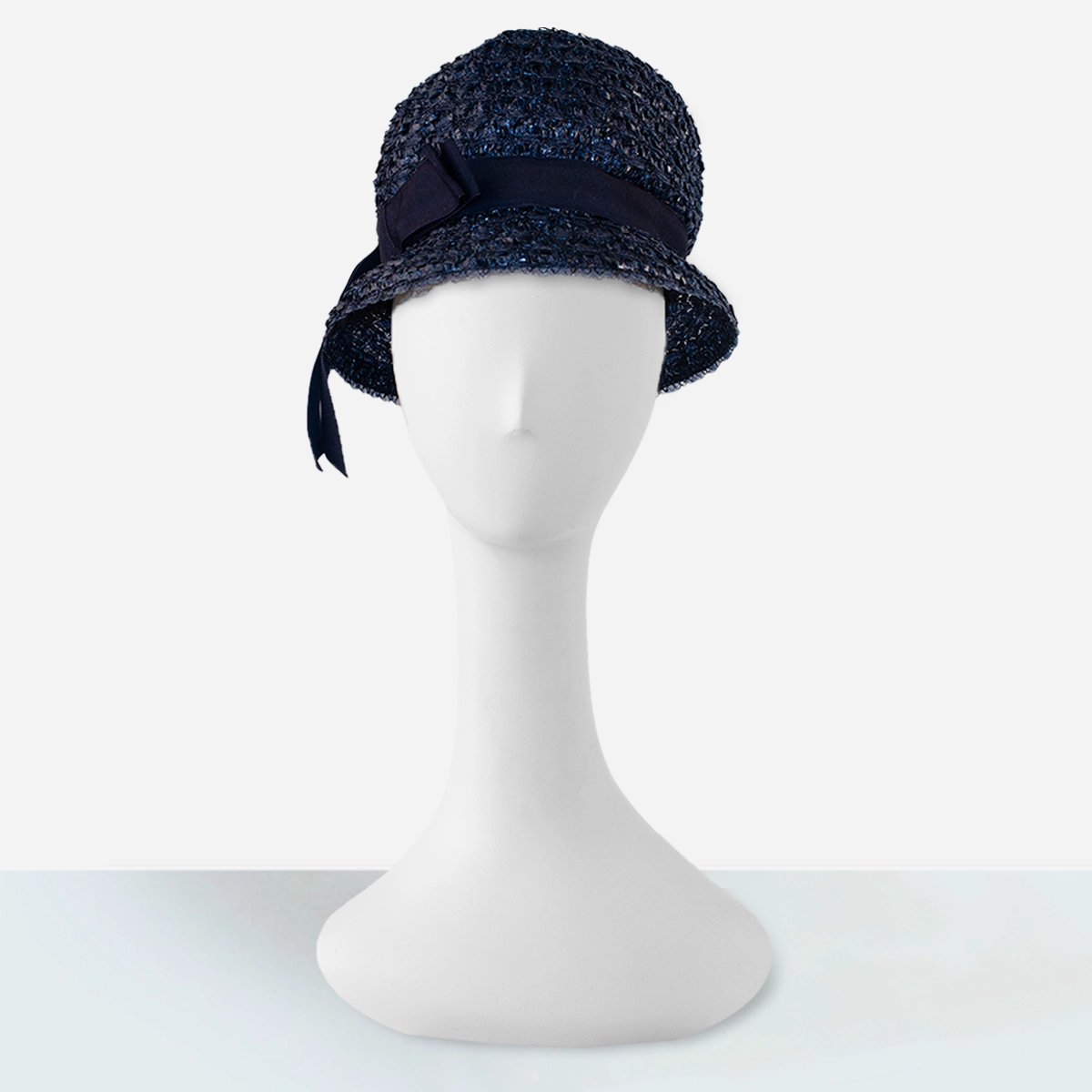 1960s navy blue straw flower pot hat