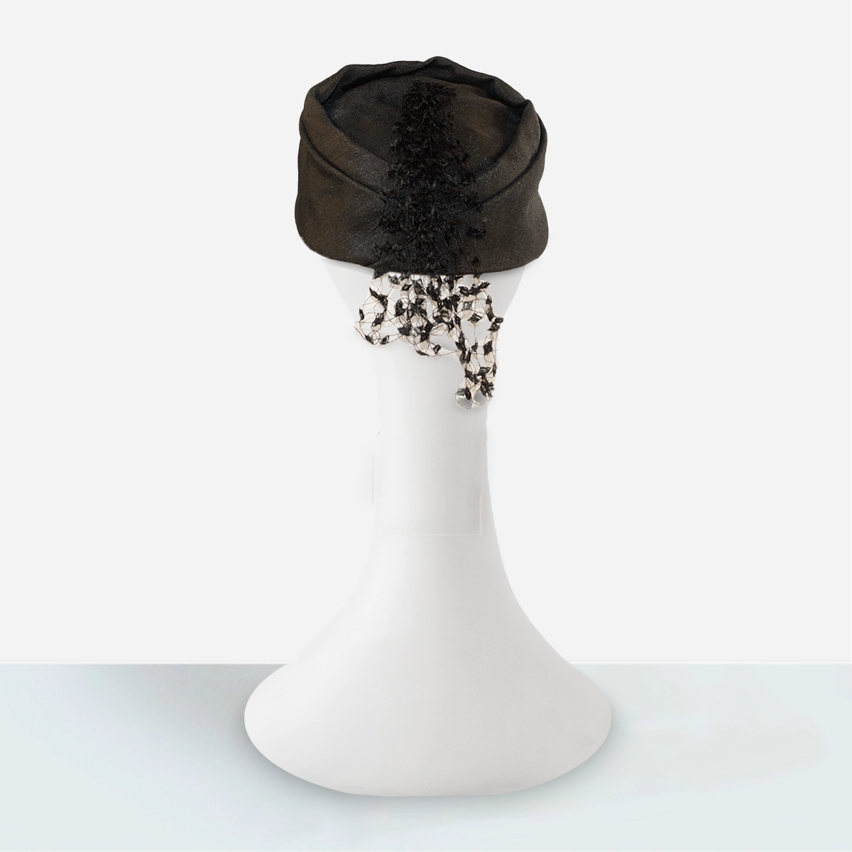 black linen turban, netting tassel
