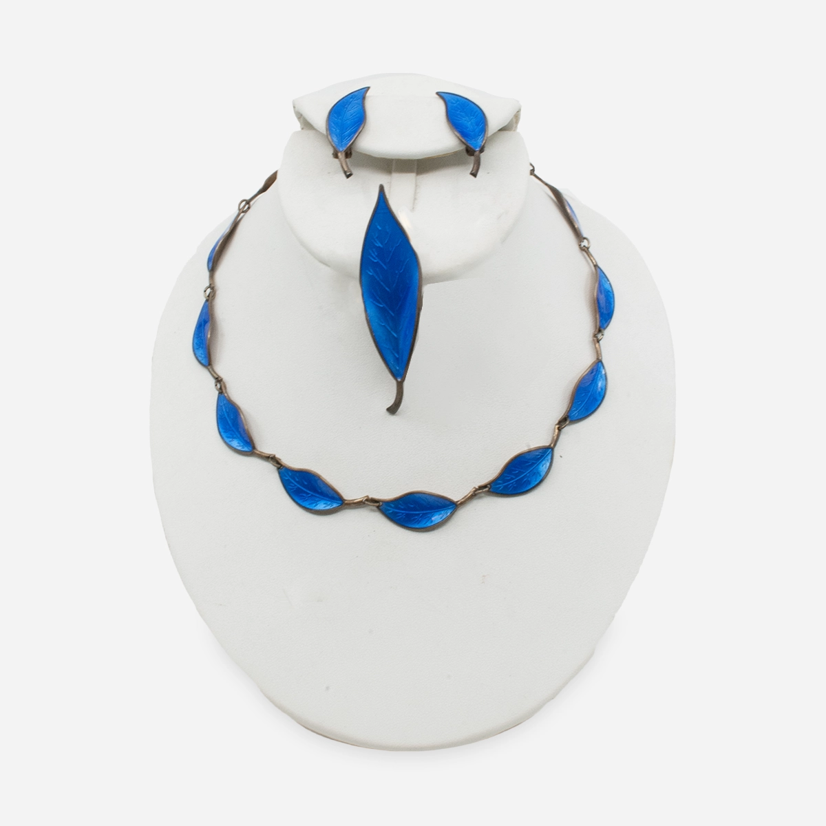 blue guilloché enamel and sterling silver jewelry set, David AndersenNorway
