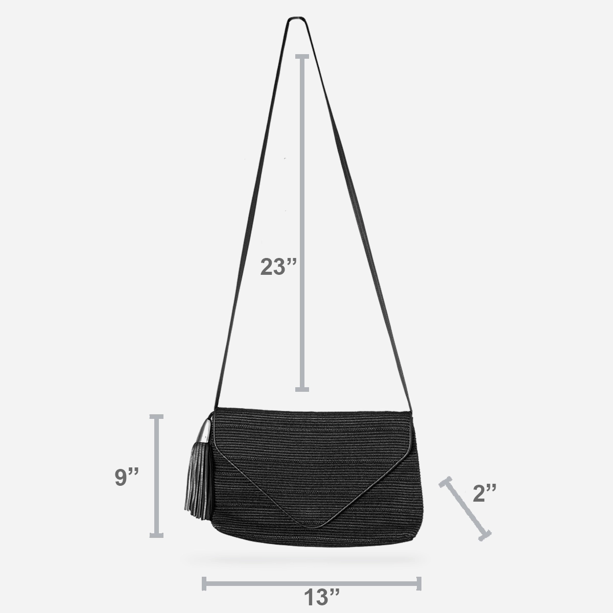Photo of crossbody bag with measurements