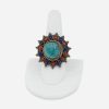 round persian turquoise ring "Vintage boho statement ring with round turquoise center, red coral and blue lapis cabochons in a flower design."