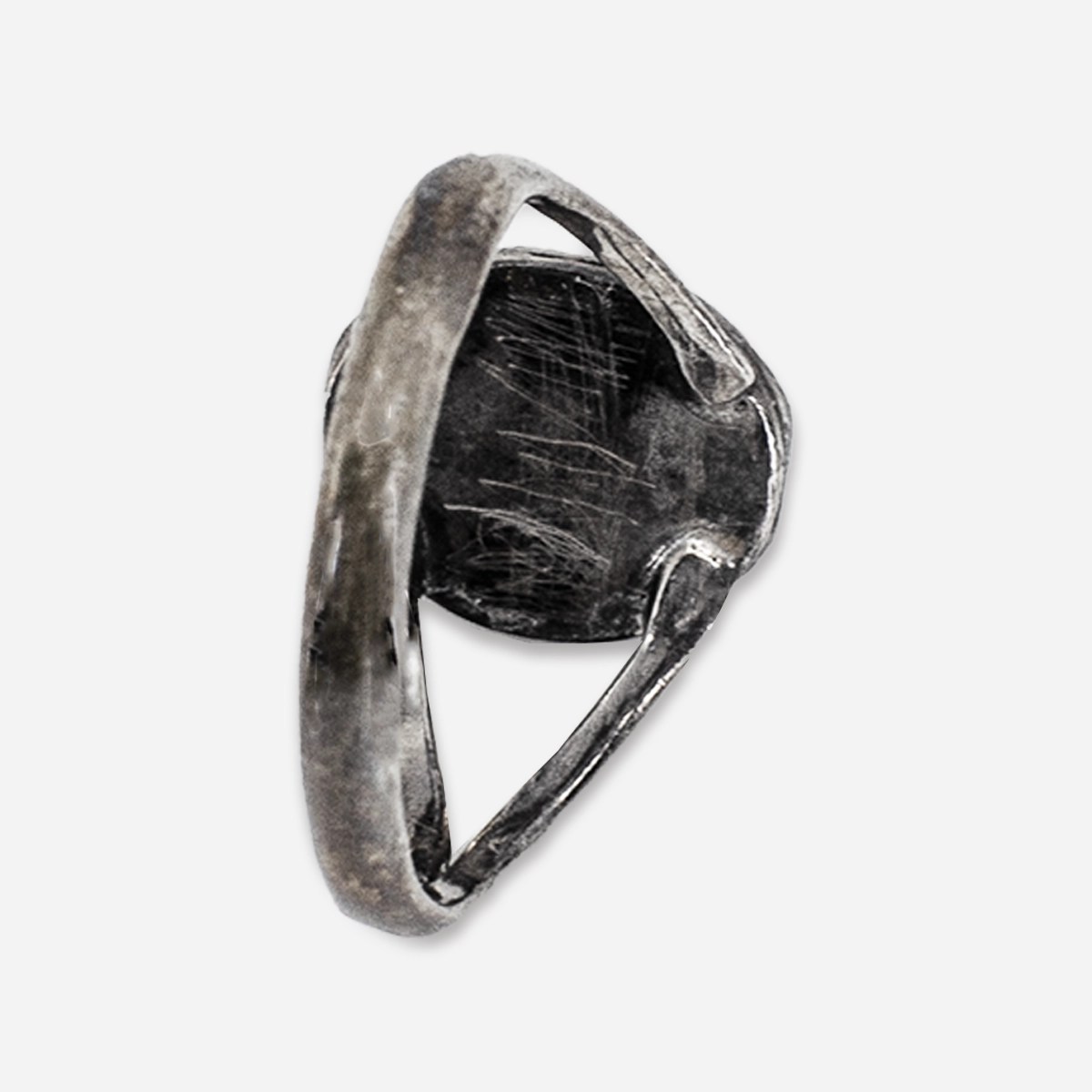 Interior view of vintage sterling silver ring showing 925 and Sterling hallmarks inside the band.