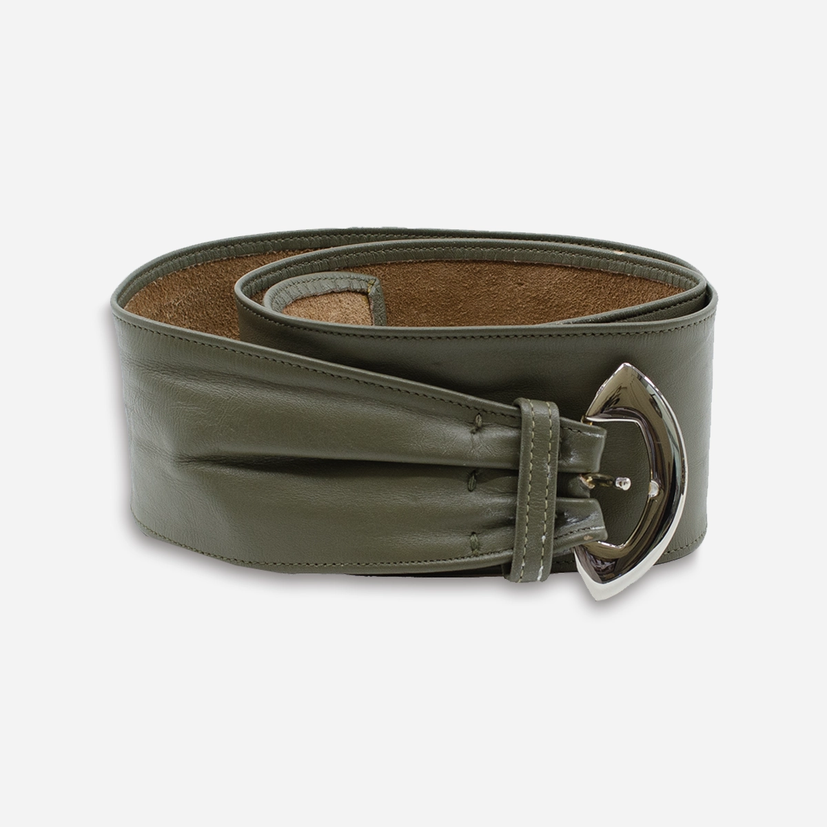 1990s vintage Morris Moskowitz leather belt Olive green Morris Moskowitz leather belt with silver buckle.