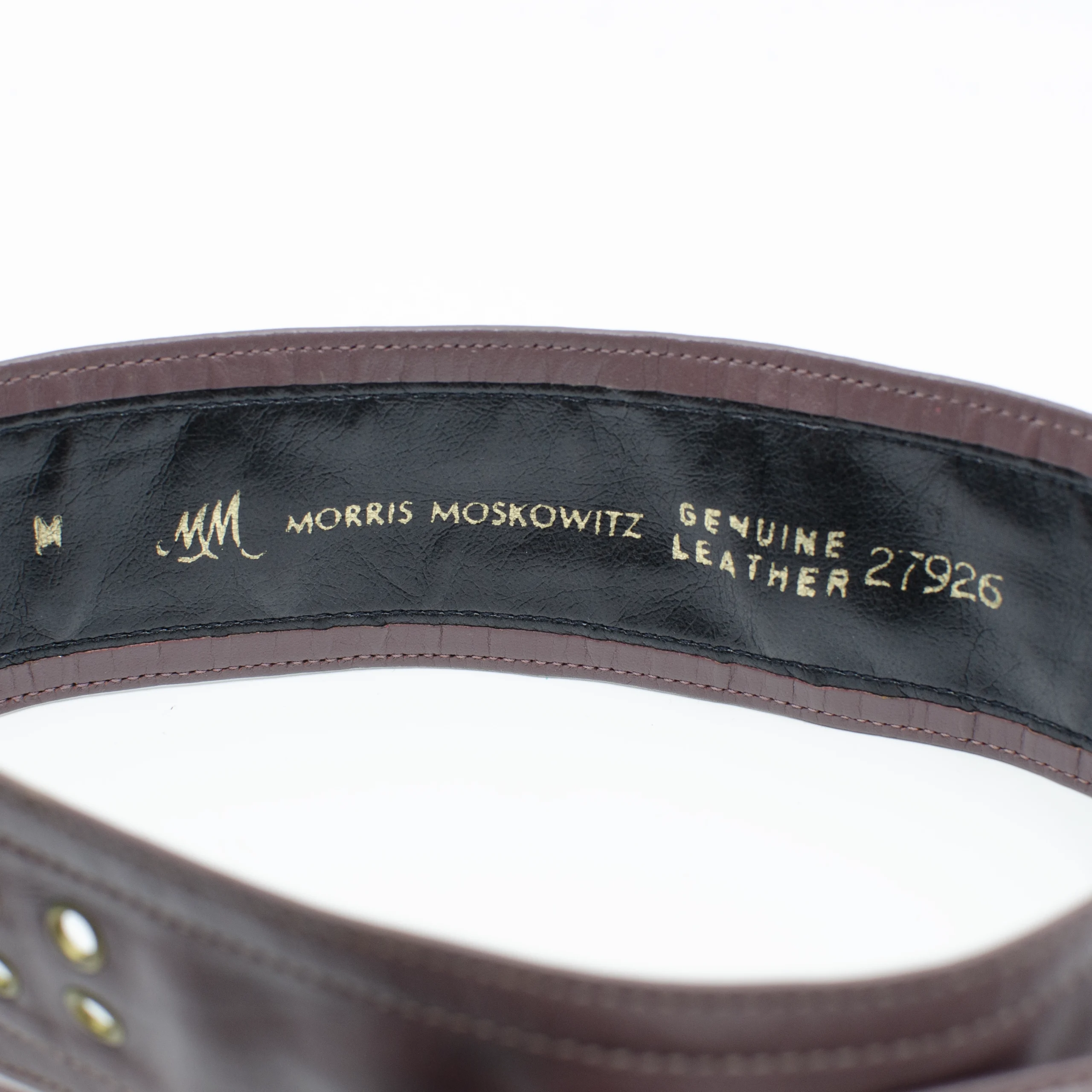 Label: Morris Moskowitz Genuine Leather, 1980s.