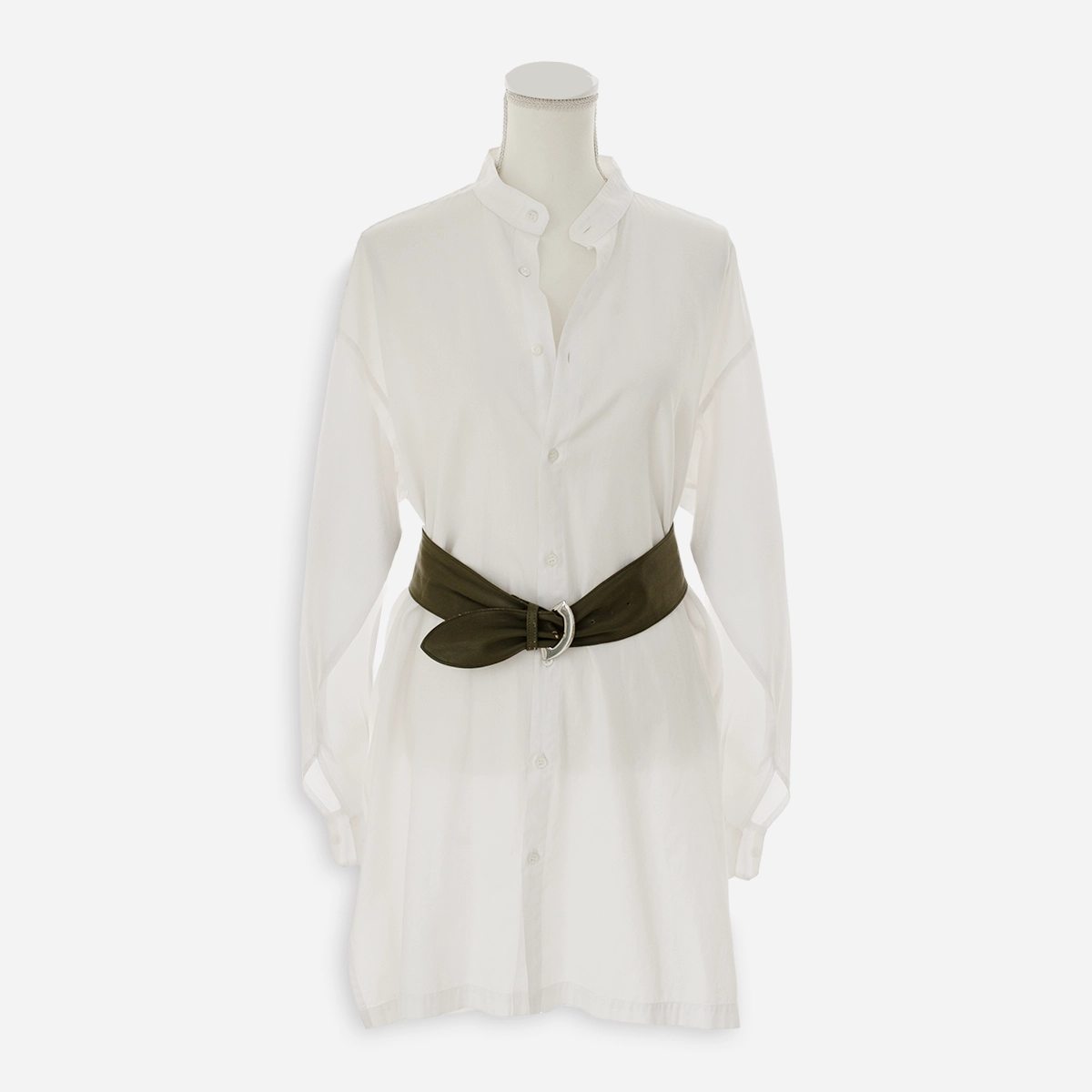 Vintage Morris Moskowitz belt styled over white shirt dress.