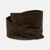 1980s wide brown belt vintage wide brown leather belt with triangle buckle, front view