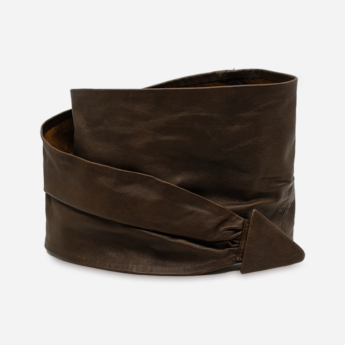 1980s wide brown belt vintage wide brown leather belt with triangle buckle, front view