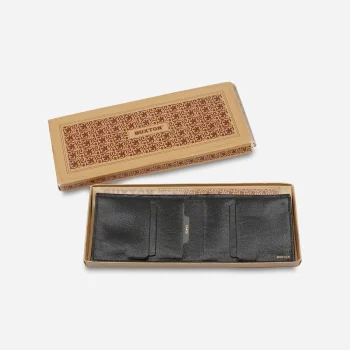 Buxton black leather bifold wallet in original patterned box.