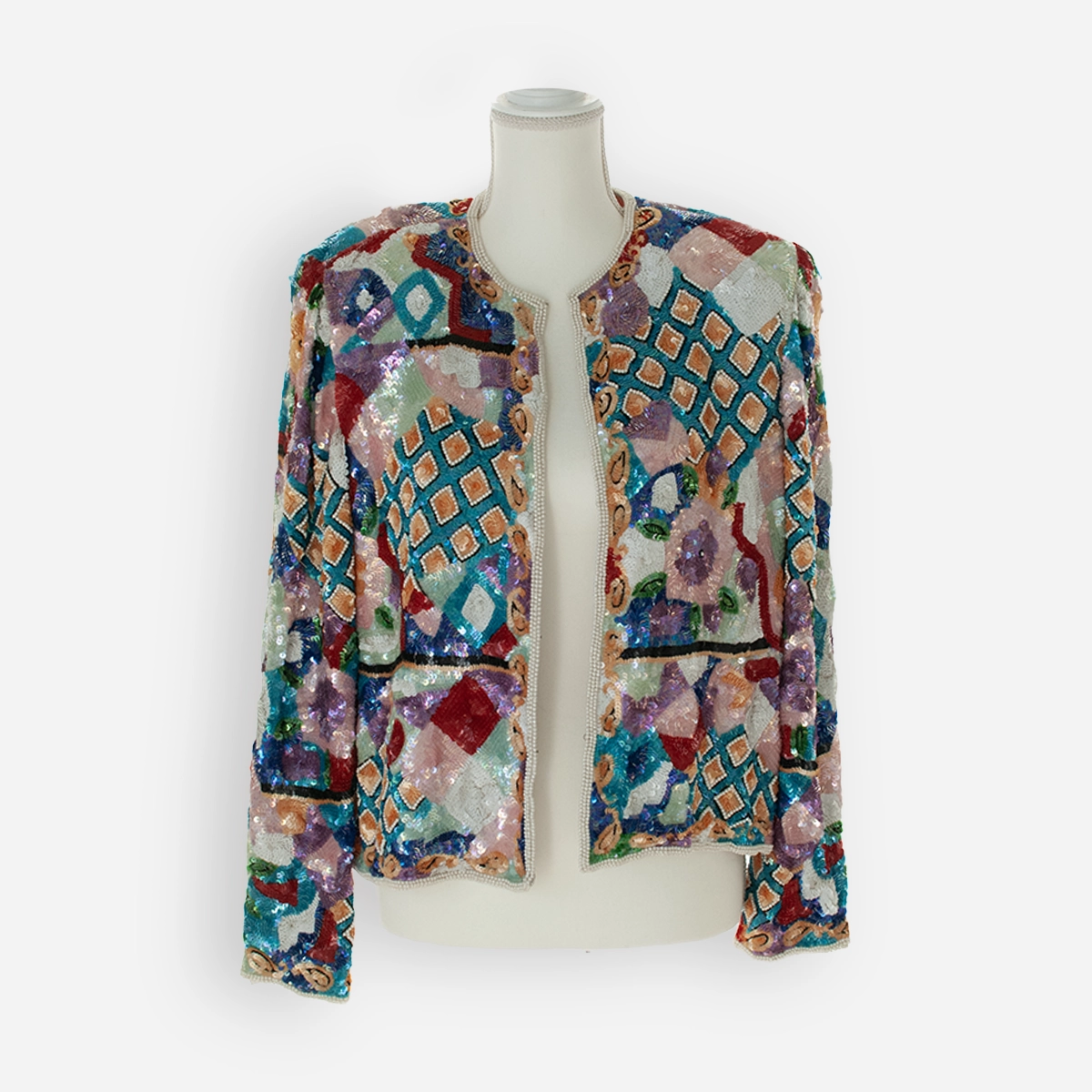 Judith Ann beaded sequin jacket front view on mannequin