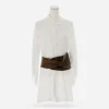 VIntage brown wide leather belt vintage brown leather belt worn over white shirtdress