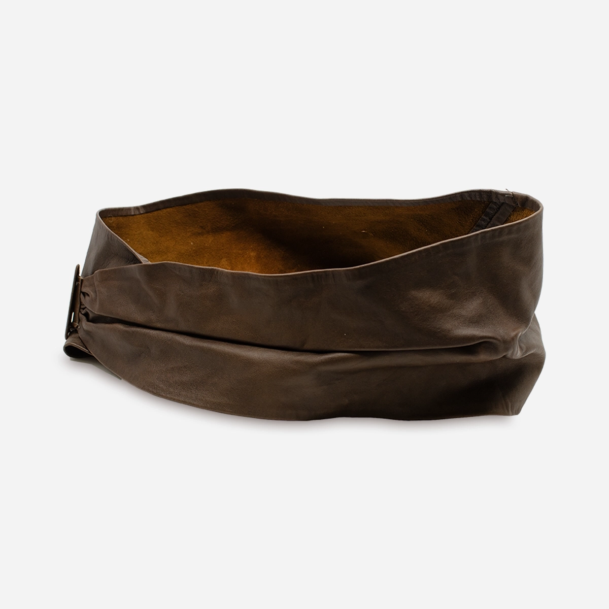 extra wide brown belt side view of wide leather belt