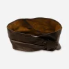 vintage 1908s womens belt angled view of wide brown leather belt showing interior lining
